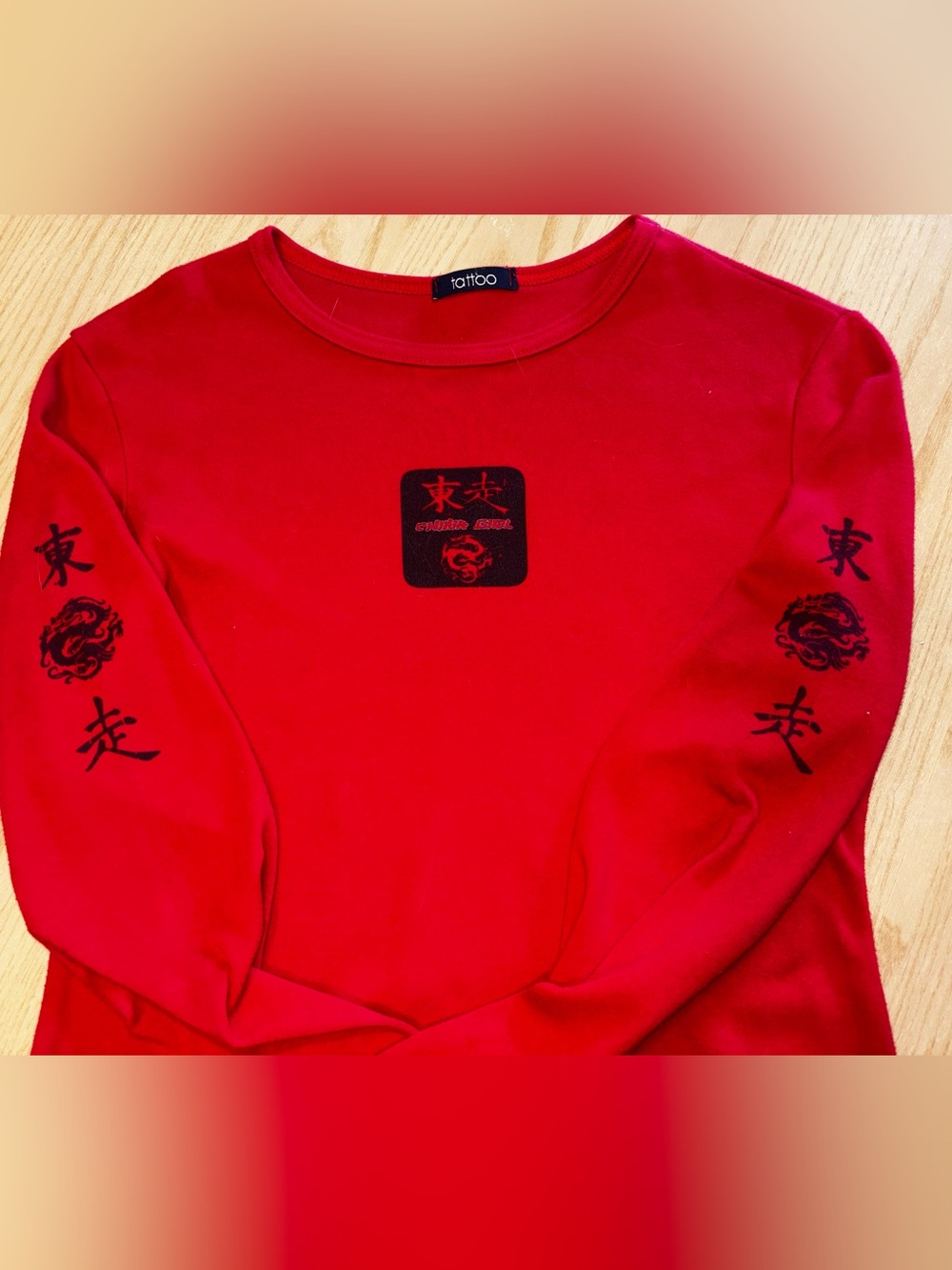 Tattoo Red Long Sleeve Tee with Center graphic